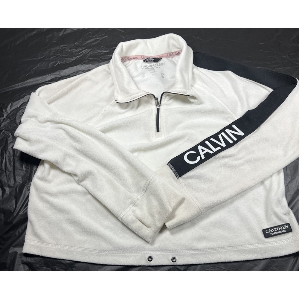 Calvin Klein Performance Womens Large White Fleece 1/4 Zip Pullover Sweatshirt L